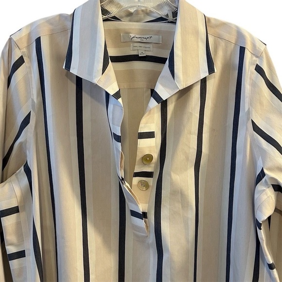 Foxcroft Women's Size 14 Beige Striped Non Iron Stretch Tunic Top - Picture 4 of 9